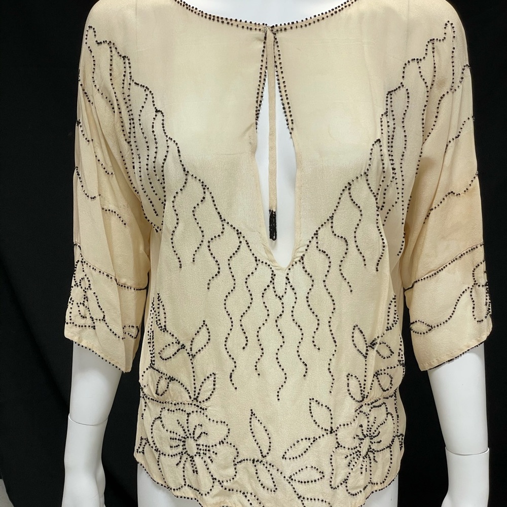 Antique 20’s hand beaded drop waist silk blouse